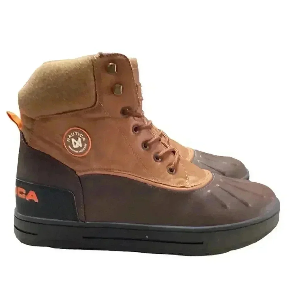 Nautica Padden Mens 10 Waterproof Insulated Lace Up Duck Boots Brown Vegan NEW